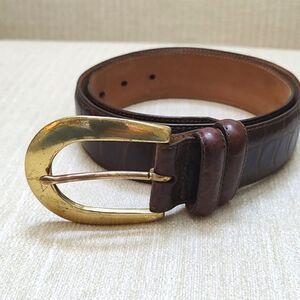 Brighton Brown Croc Embossed Classic Leather Belt Solid Brass Buckle